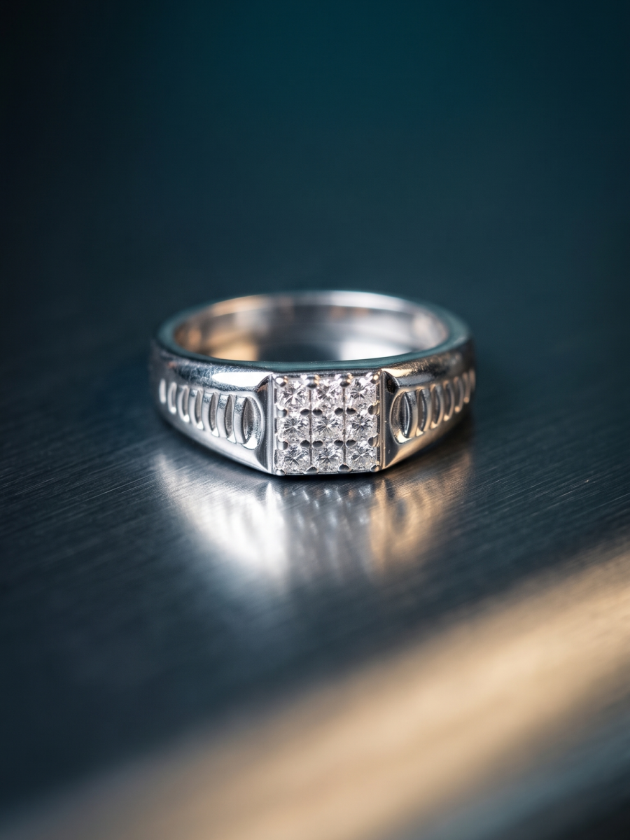 925 Silver Men's Fluted Pave Ring