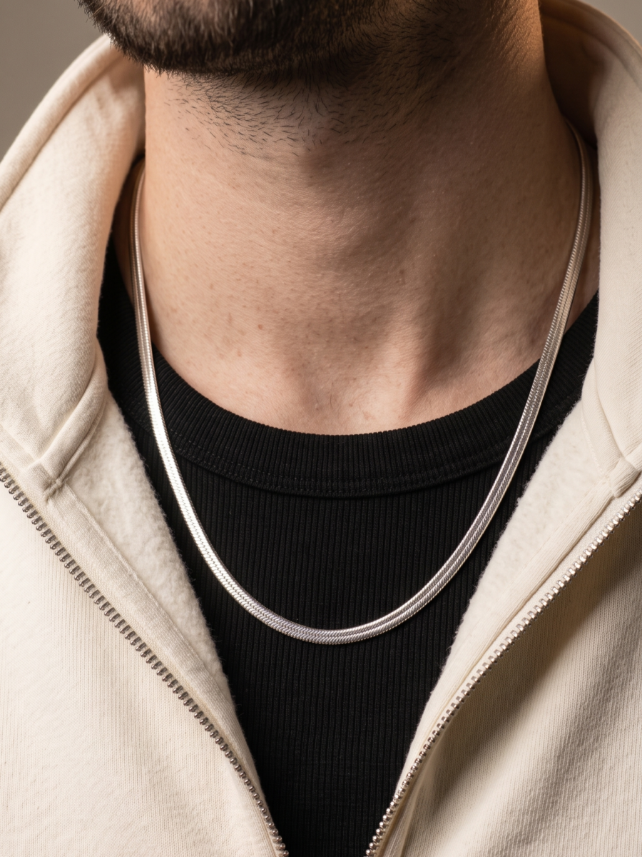925 Silver Men's Flat Snake Chain