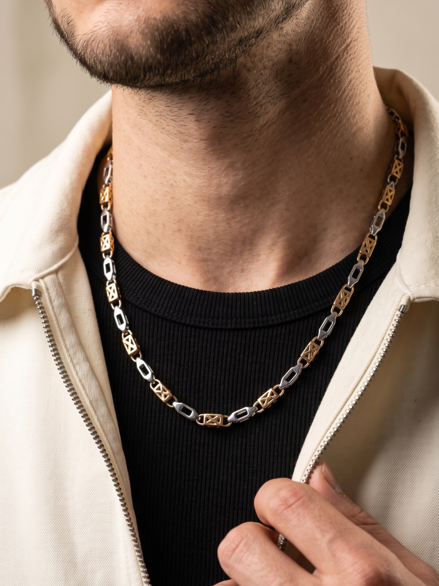 925 Silver Men's Two-Tone Link Chain