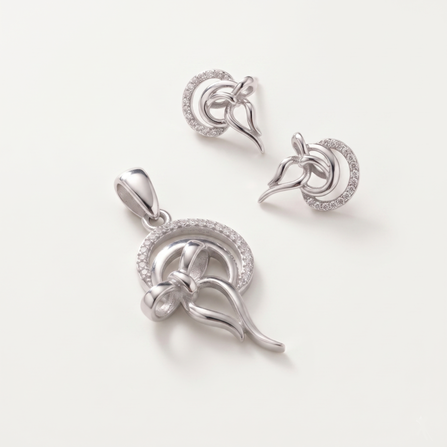 925 Silver CZ Paisley Pendant Set