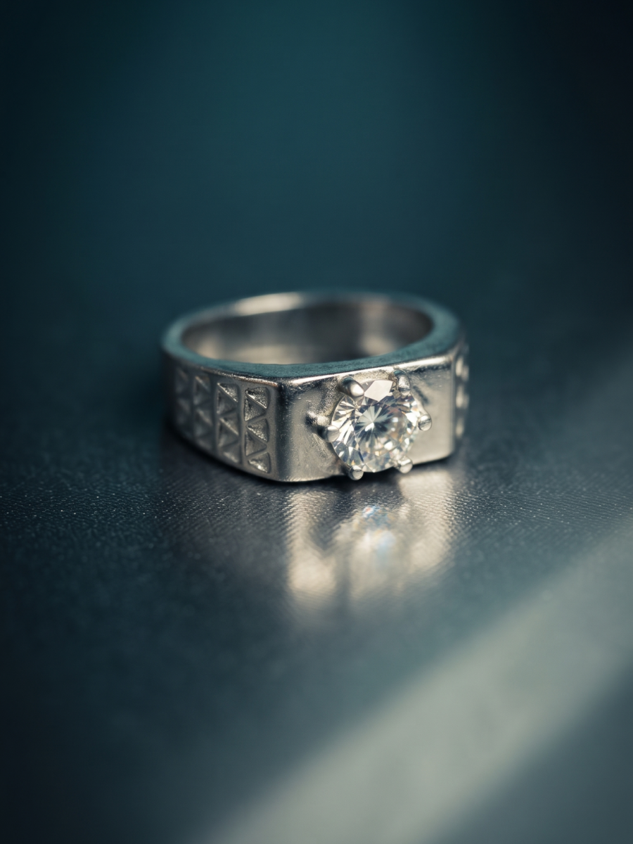 925 Silver Men's Lattice Solitaire Ring