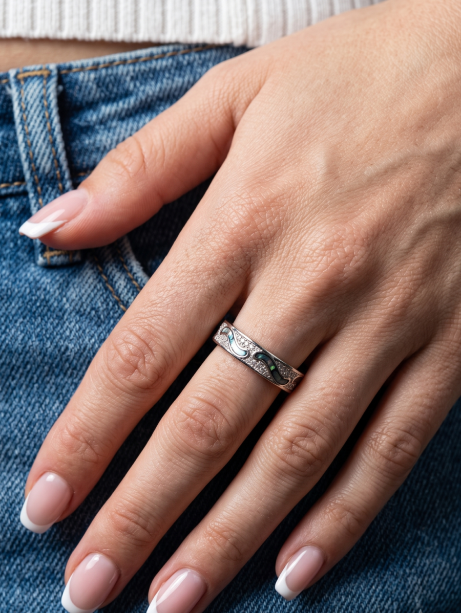 925 Silver Women's Wave Pave Band Ring