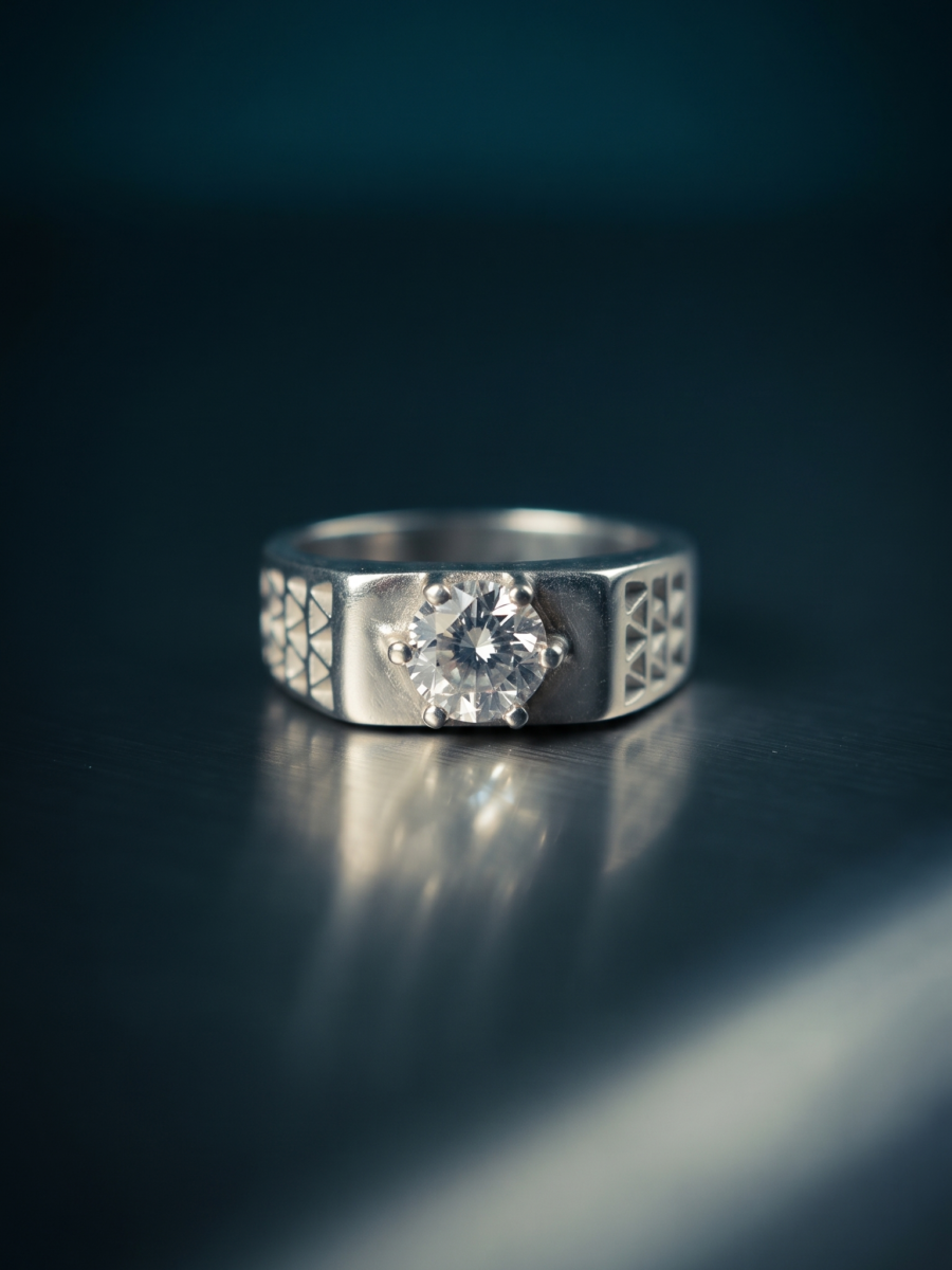925 Silver Men's Lattice Solitaire Ring