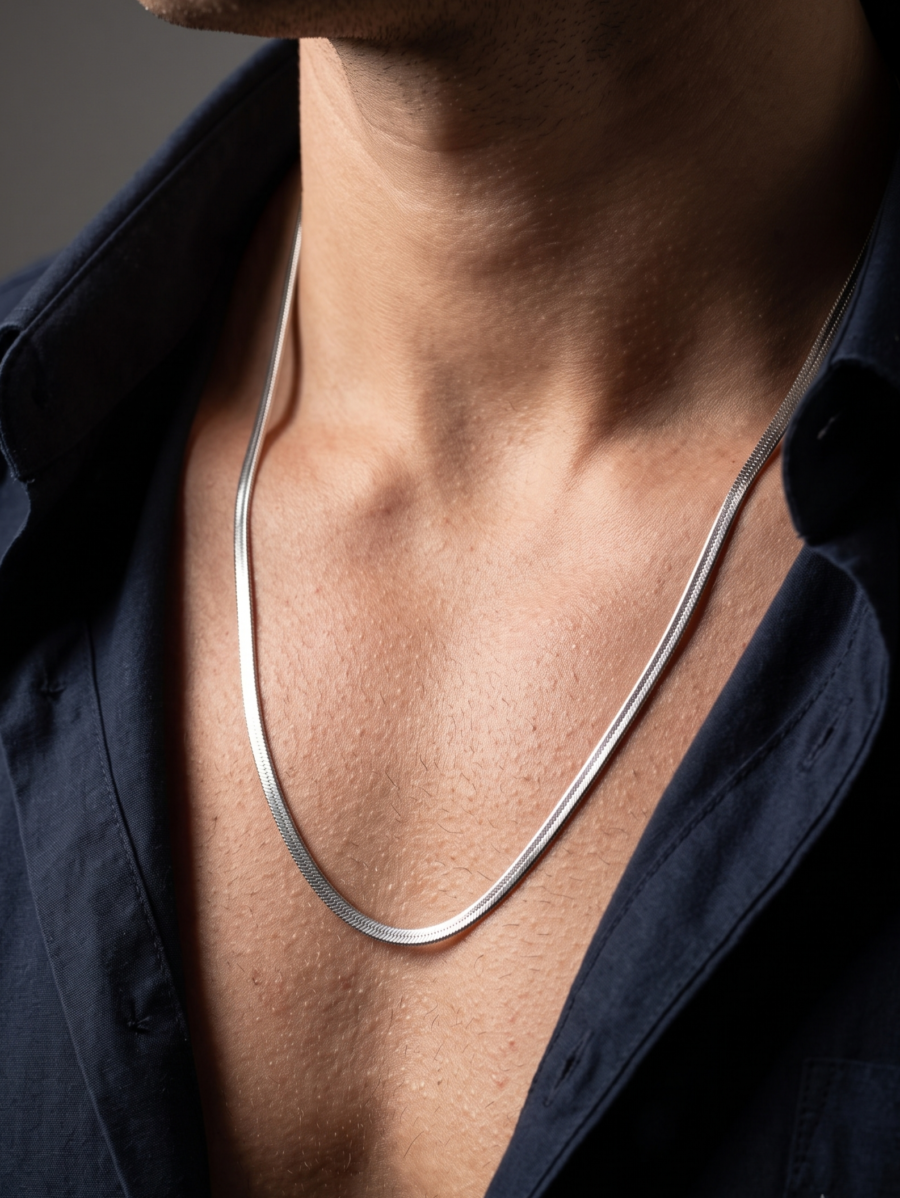 925 Silver Men's Flat Snake Chain