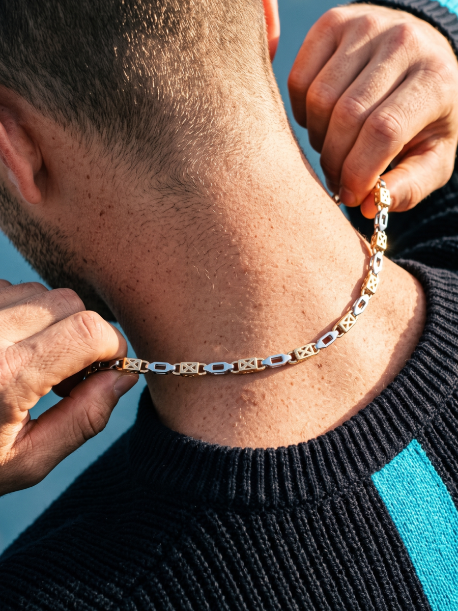 925 Silver Men's Two-Tone Link Chain