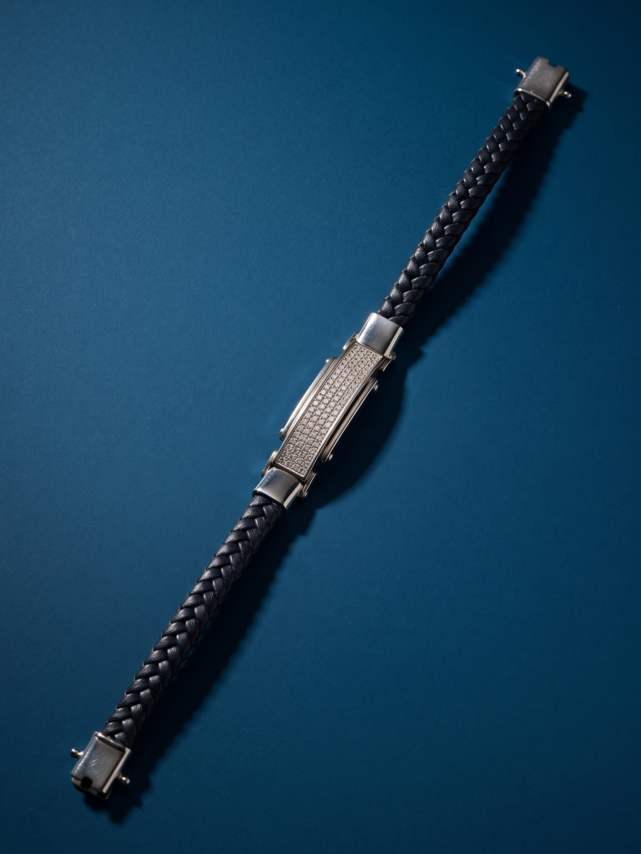 925 Silver Men's Braided Leather Bracelet