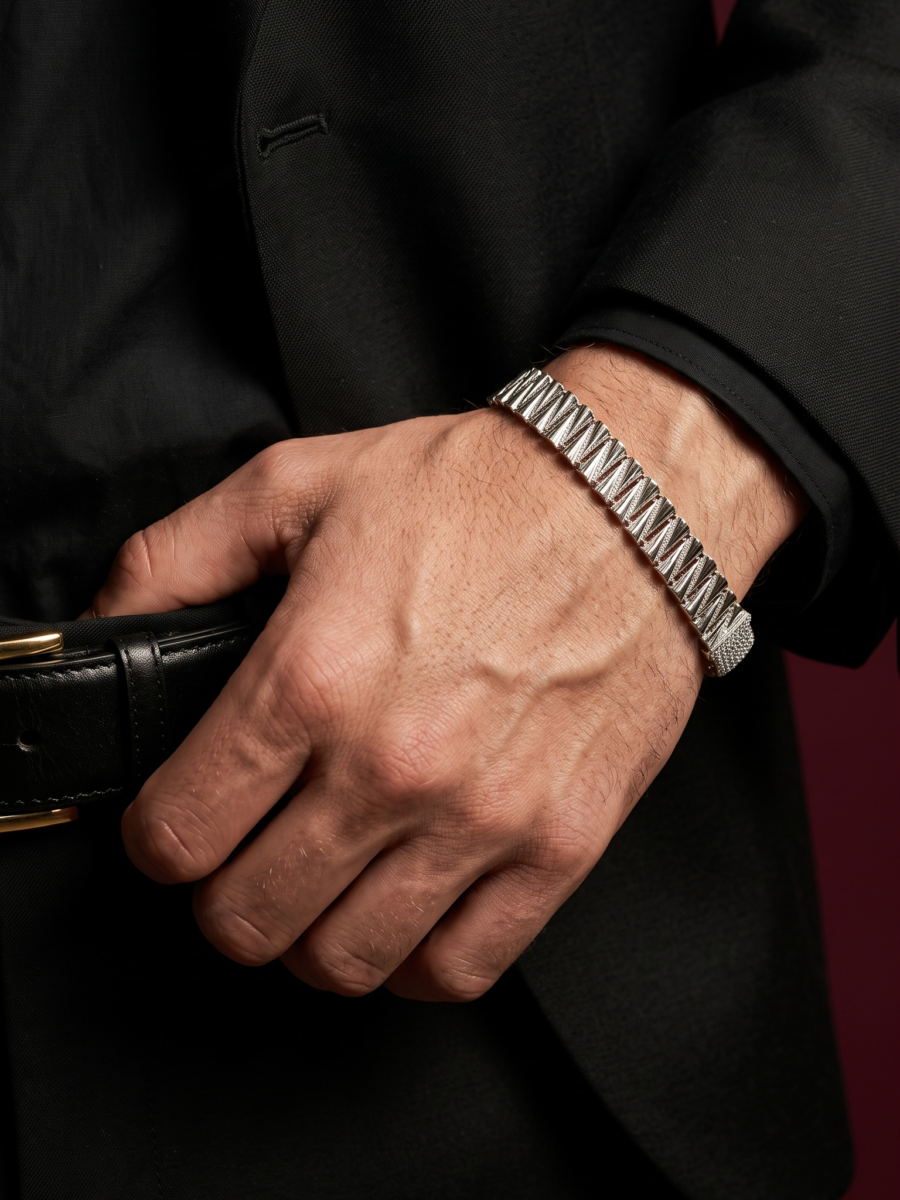 925 Silver Men's Wide Mesh Chain Bracelet