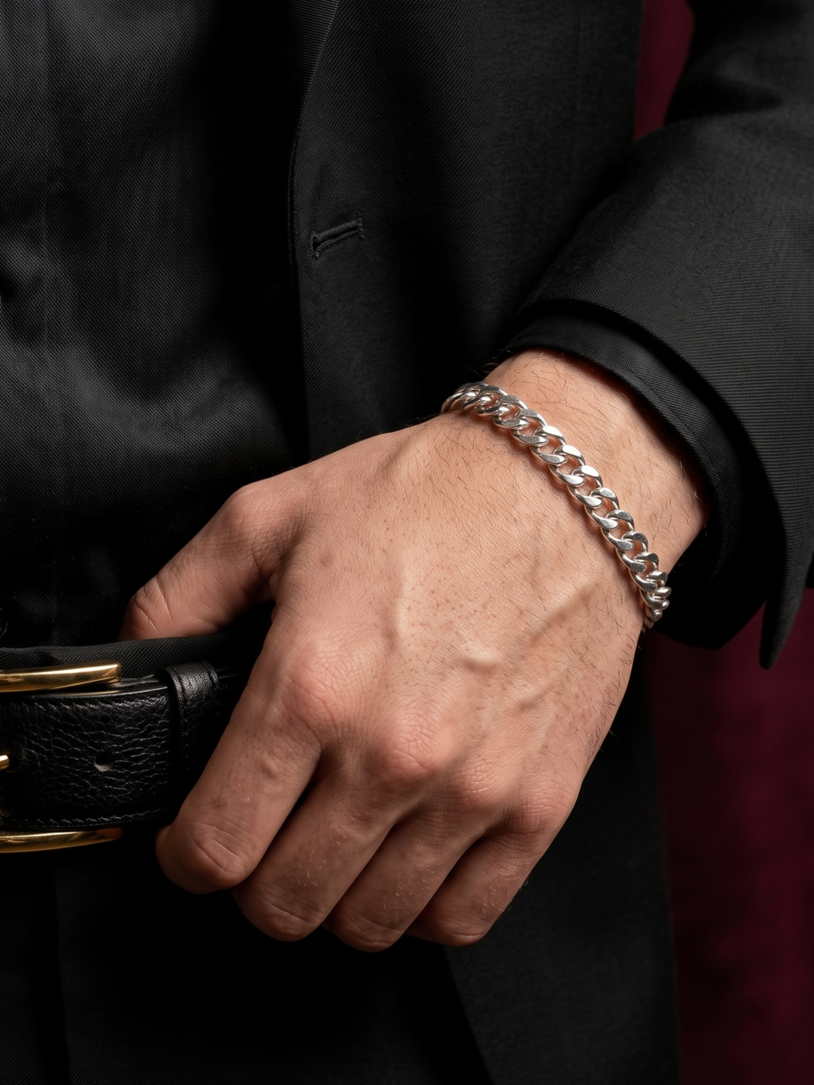 925 Silver Men's Curb Chain Disc Bracelet