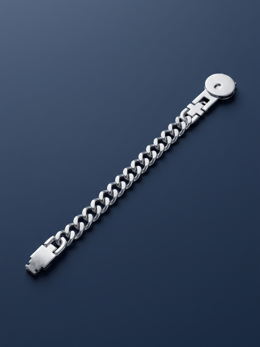 925 Silver Men's Curb Chain Disc Bracelet