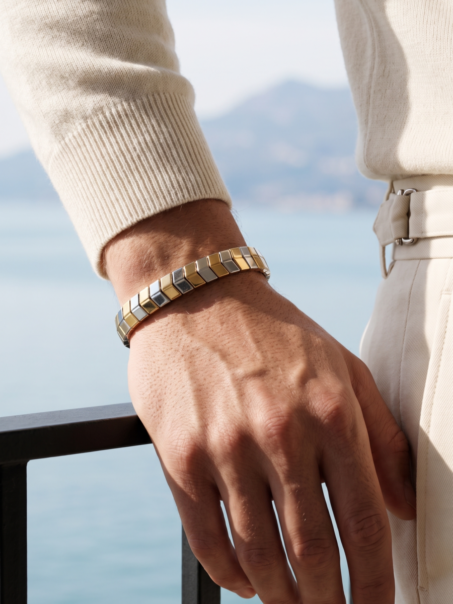925 Silver Men's Two-Tone Pave Bracelet