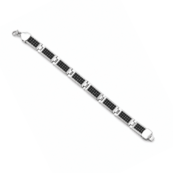 925 Silver Men's Pave Bar Link Bracelet