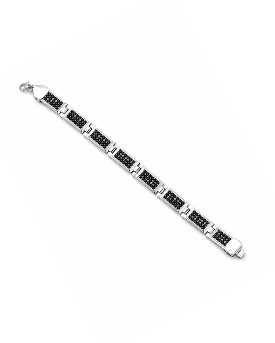 925 Silver Men's Pave Bar Link Bracelet