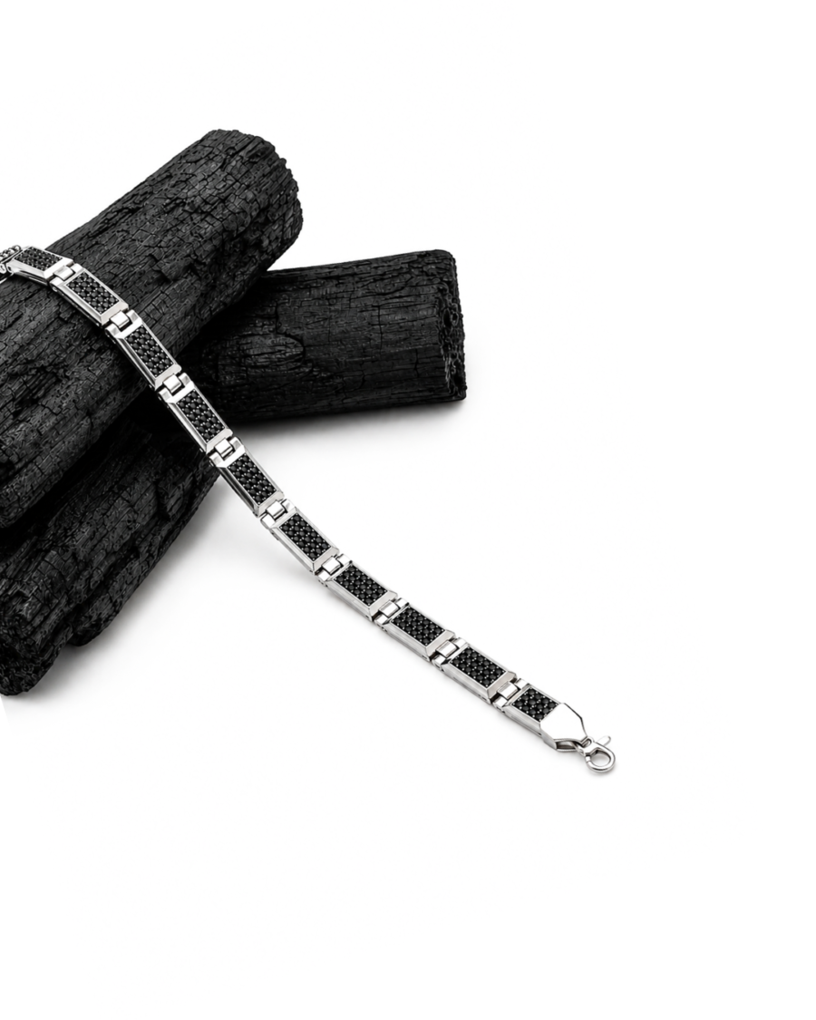 925 Silver Men's Pave Bar Link Bracelet
