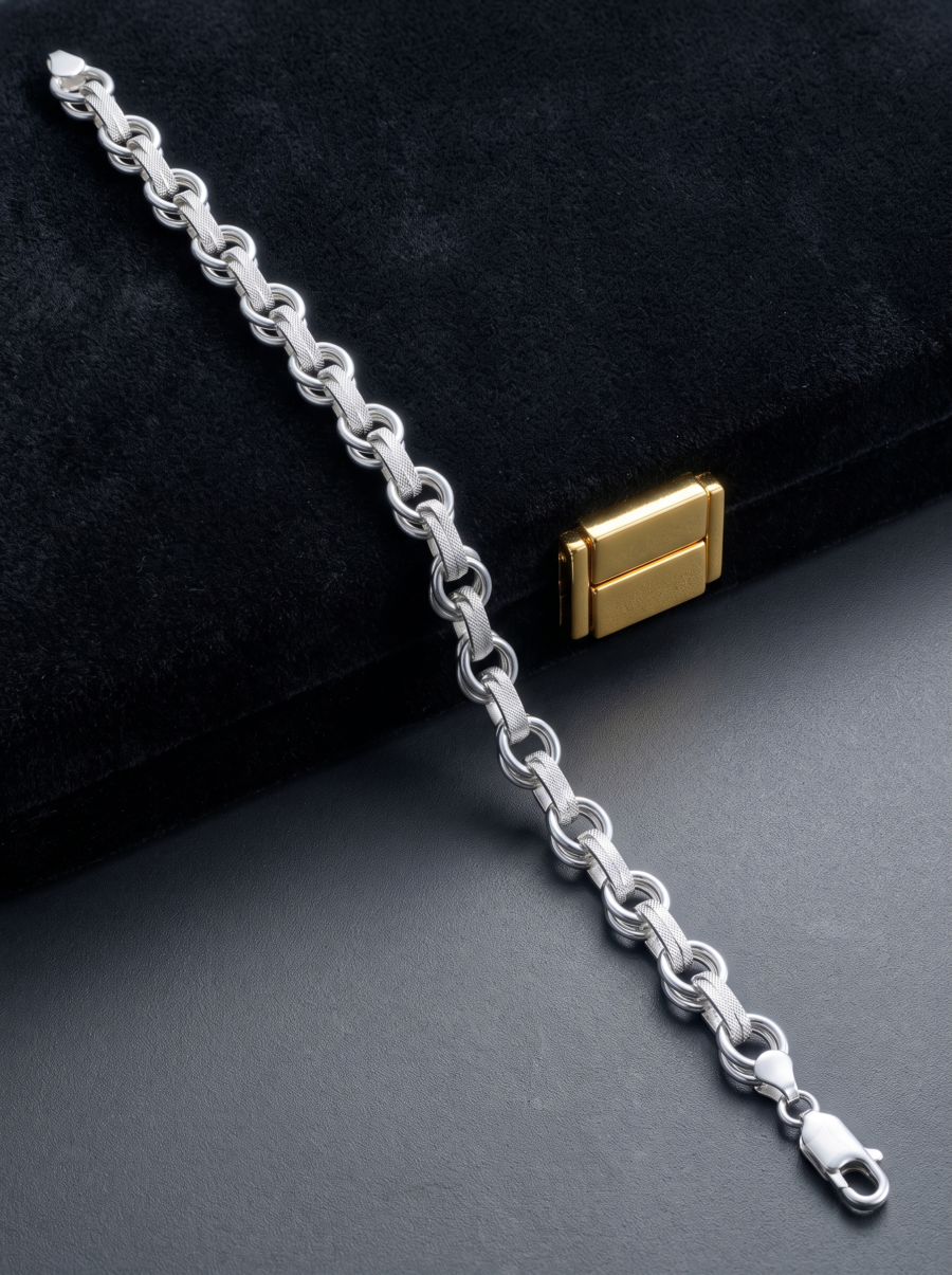 925 Silver Men's Rolo Gold-Accent Bracelet