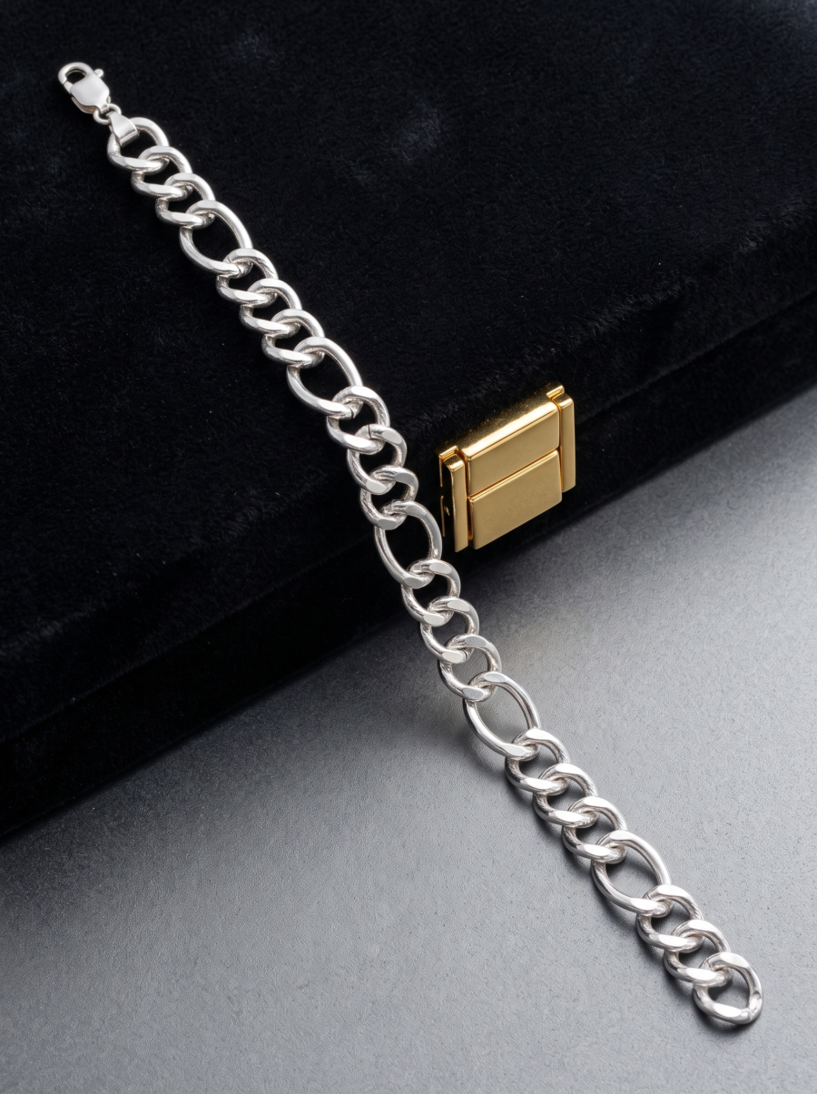 925 Silver Men's Figaro Accent Bracelet