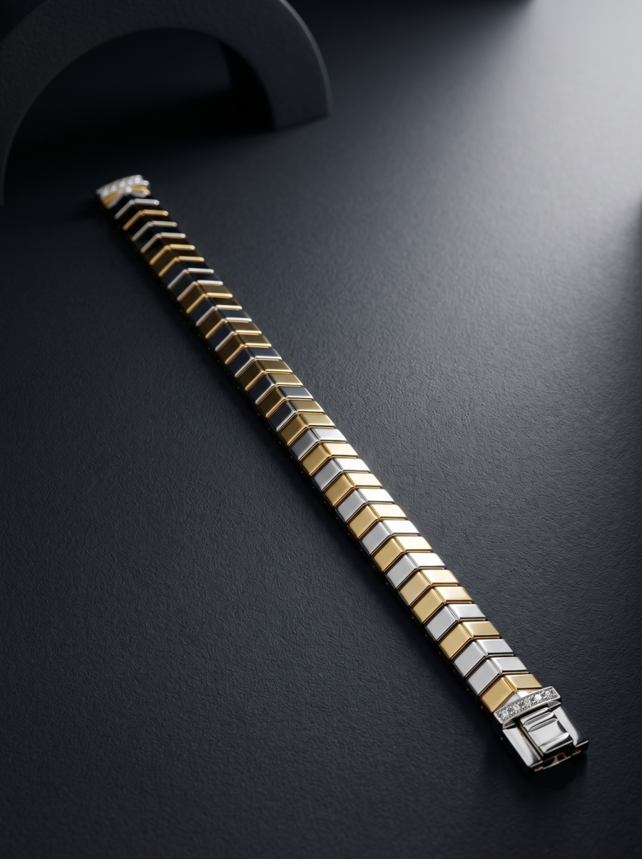 925 Silver Men's Two-Tone Pave Bracelet