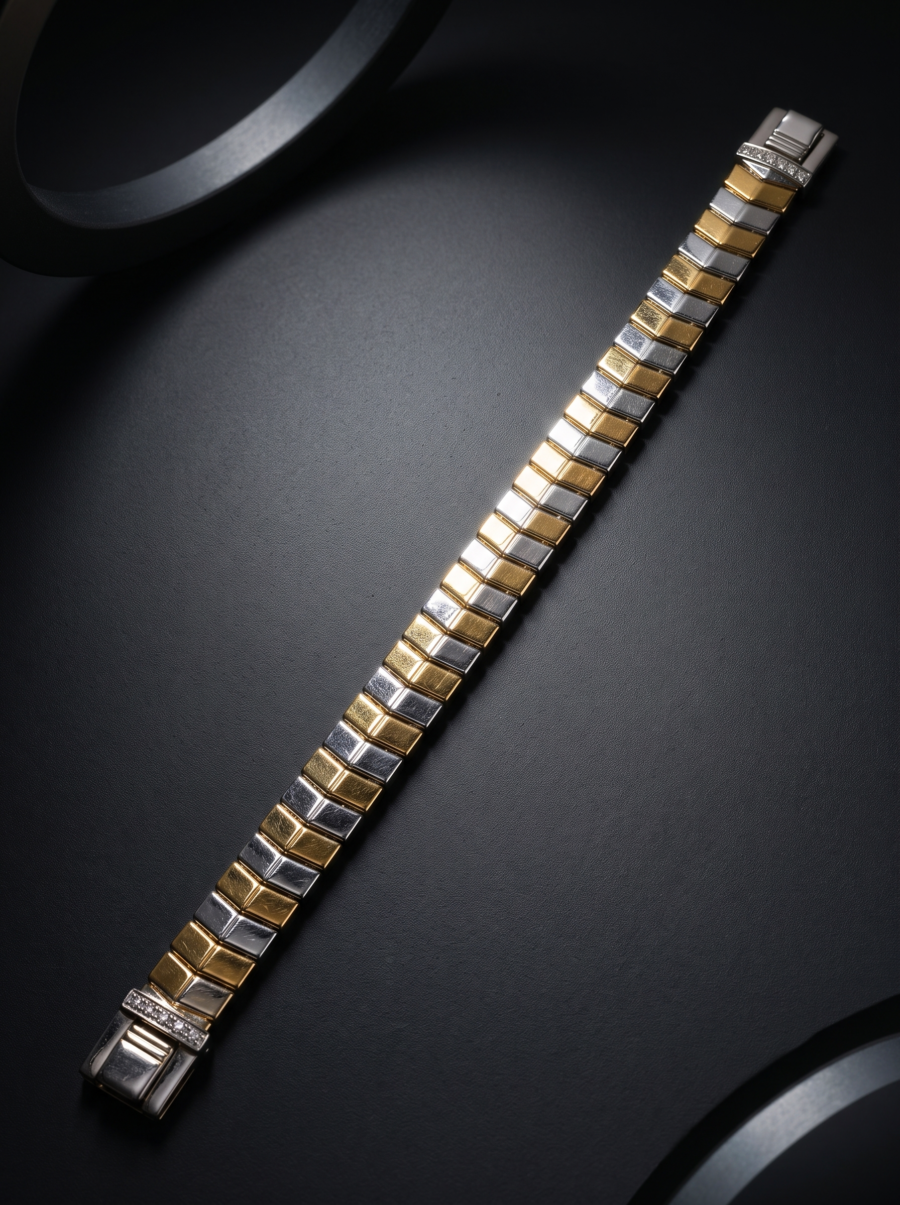 925 Silver Men's Two-Tone Pave Bracelet