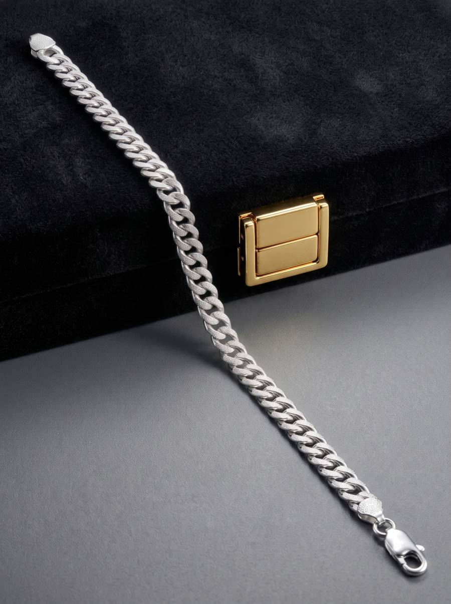 925 Silver Men's Curb Gold-Accent Bracelet