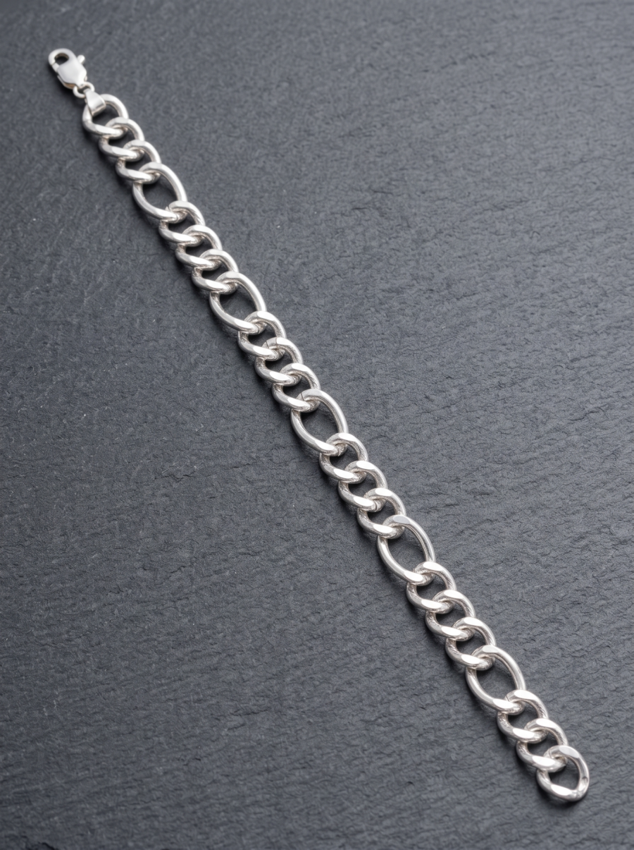 925 Silver Men's Figaro Accent Bracelet