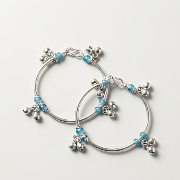 925 Silver Blue Bead Baby Bangles