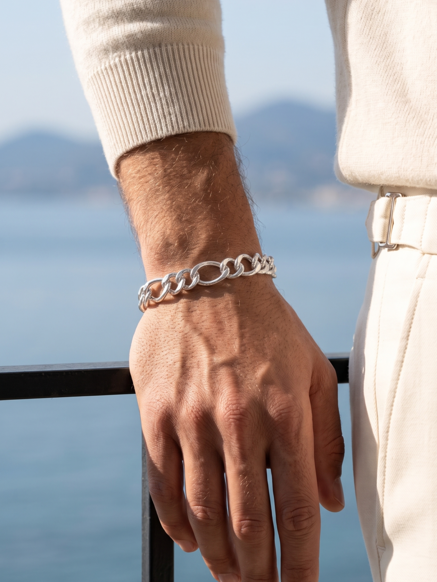 925 Silver Men's Figaro Accent Bracelet