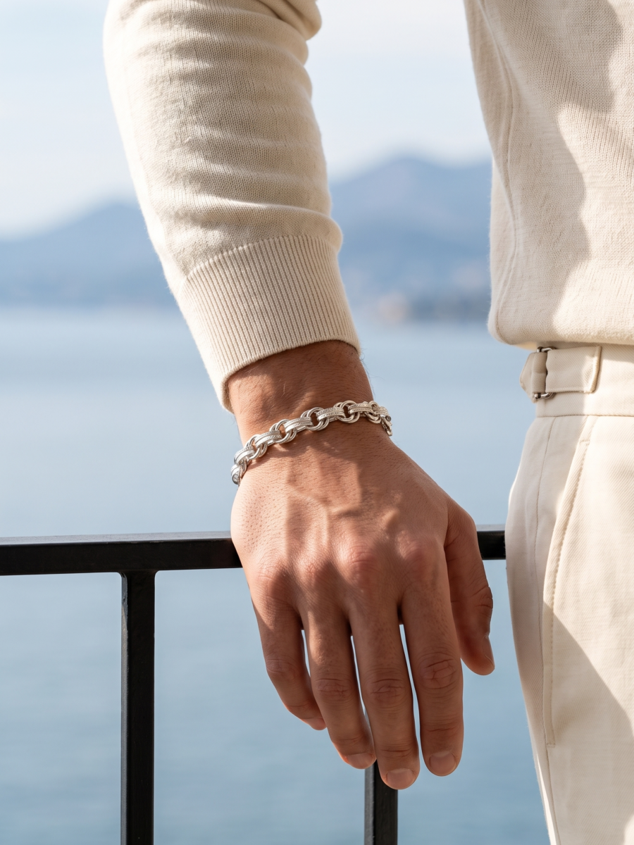 925 Silver Men's Rolo Gold-Accent Bracelet