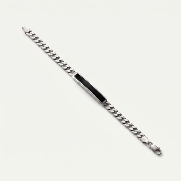 925 Silver Men's Leather Panel ID Bracelet