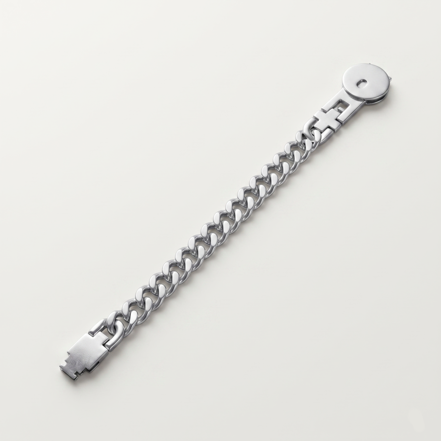 925 Silver Men's Curb Chain Disc Bracelet