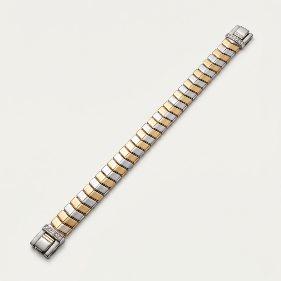 925 Silver Men's Two-Tone Pave Bracelet