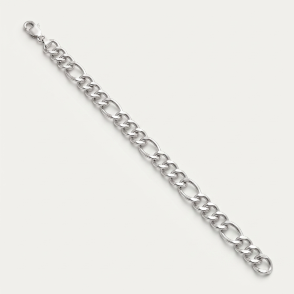 925 Silver Men's Figaro Accent Bracelet