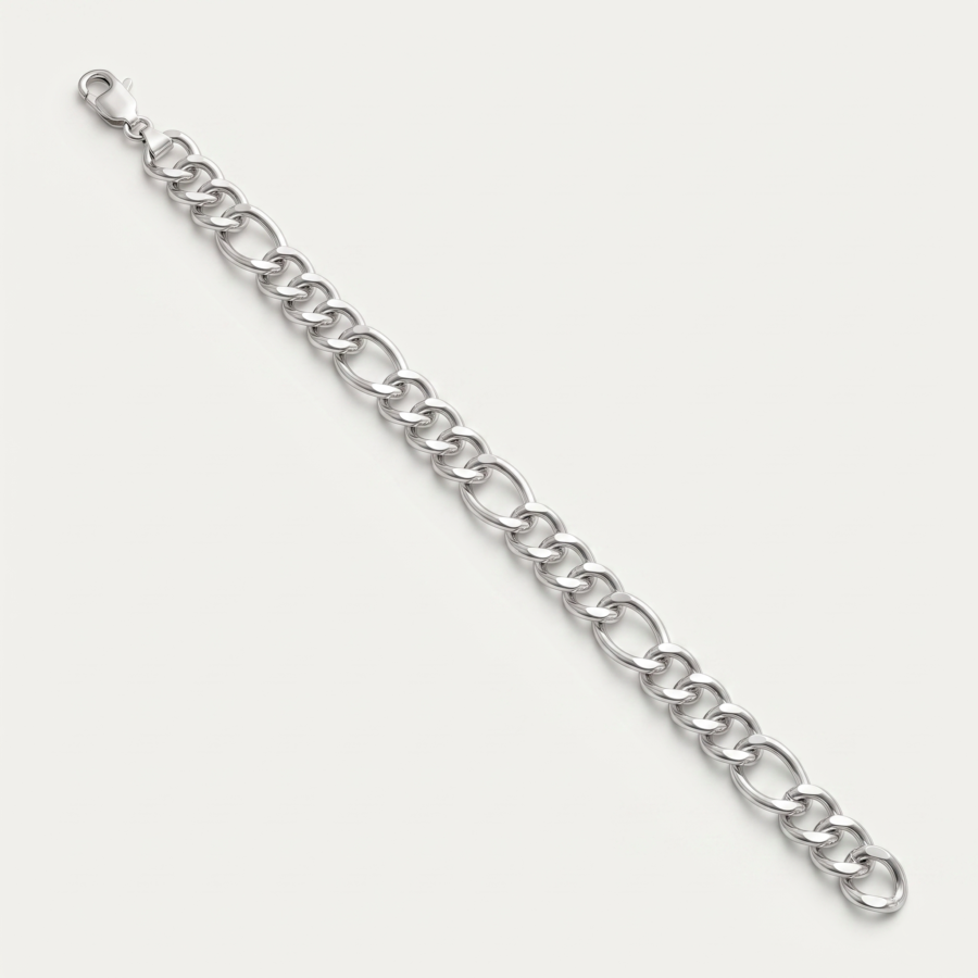 925 Silver Men's Figaro Accent Bracelet