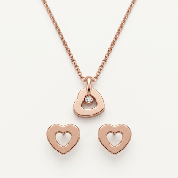 925 Silver Rose Gold CZ Heart Necklace Set