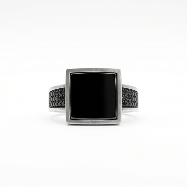 925 Silver Black Onyx Square Signet Ring