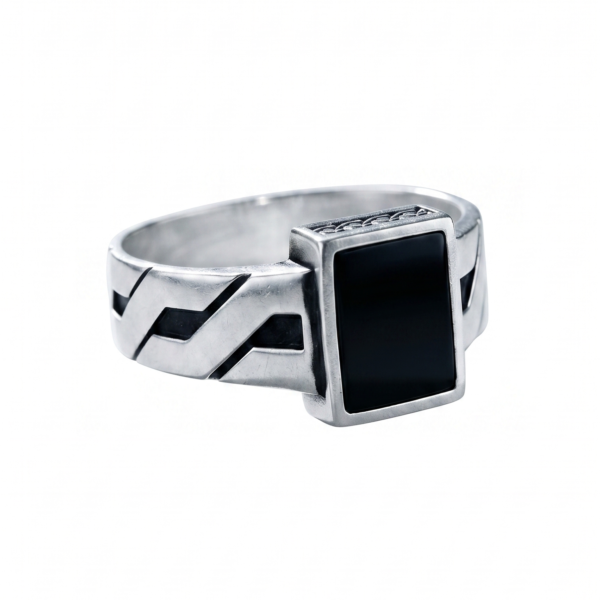 925 Silver Black Onyx Rectangular Signet Ring