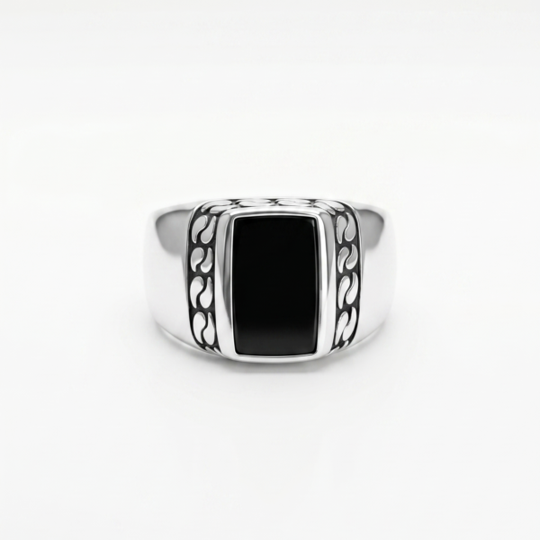 925 Silver Black Onyx Scroll Signet Ring
