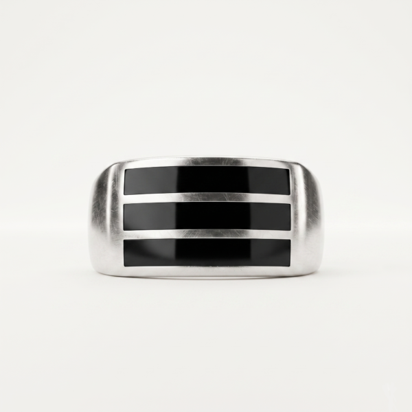 925 Silver Triple Onyx Stripe Signet Ring