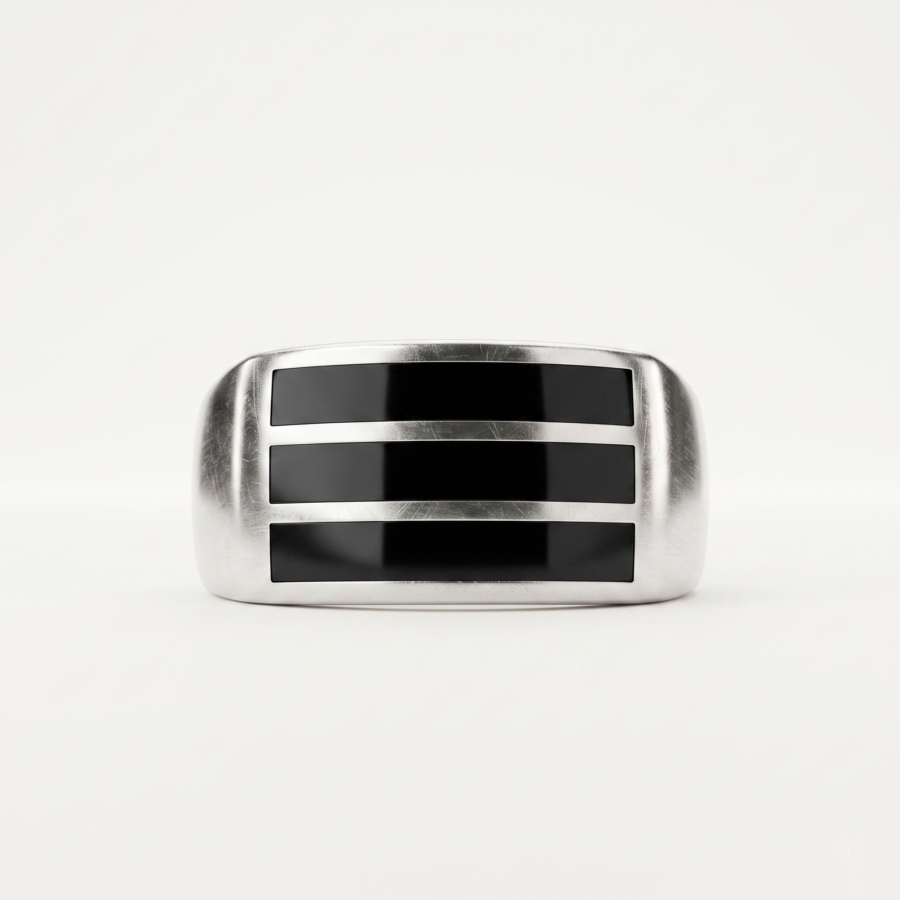 925 Silver Triple Onyx Stripe Signet Ring