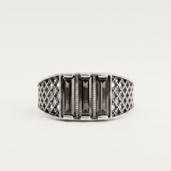 925 Silver Black Baguette Pavé Ring