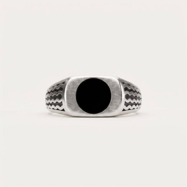 925 Silver Black Onyx Oval Wave Ring