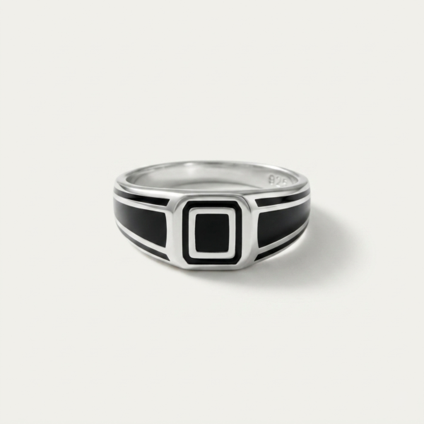925 Silver Square Onyx Signet Ring