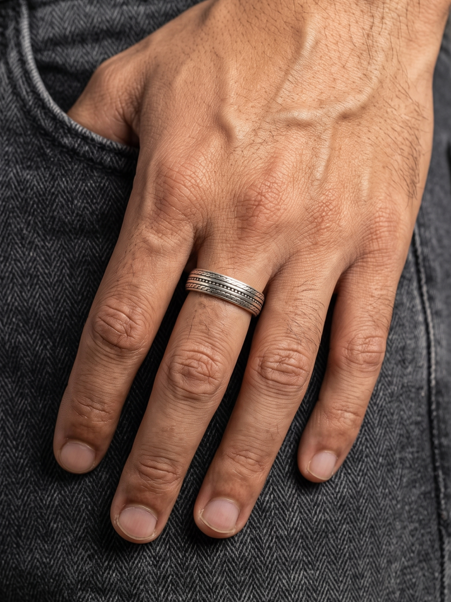 925 Silver Oxidised Chain Link Band Ring