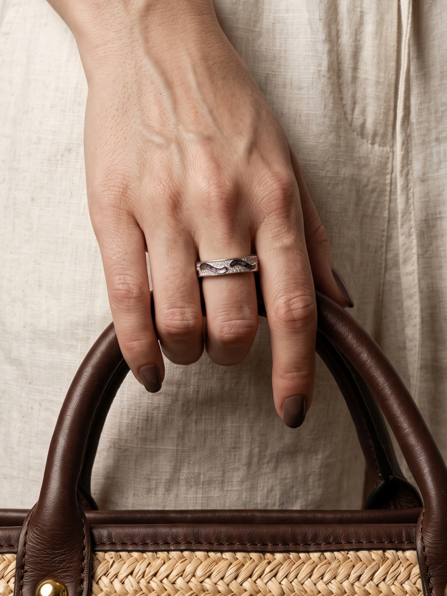 925 Silver Women's Wave Pave Band Ring