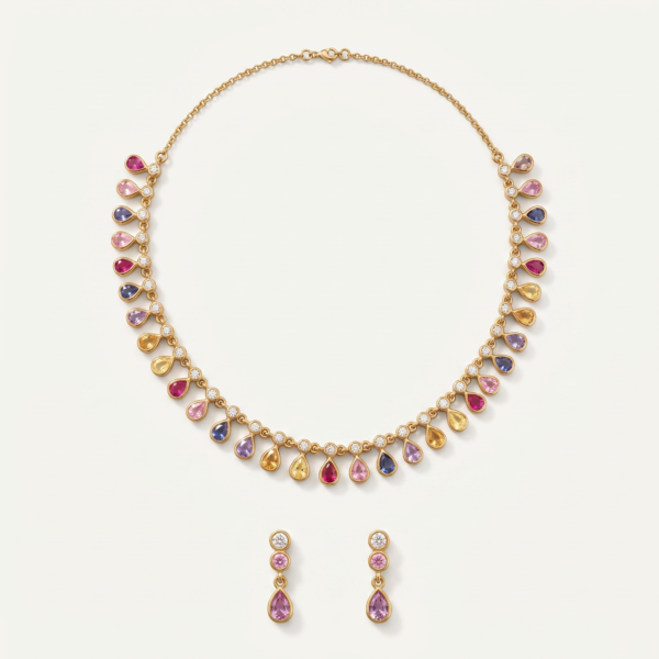 925 Silver Multicolour Drop Necklace Set