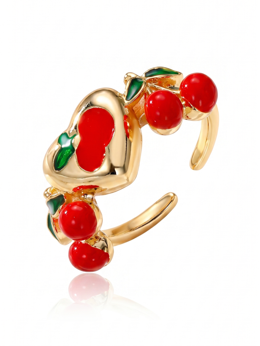 Gold Cherry Charm Ring
