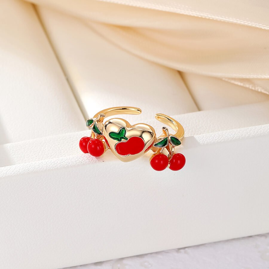 Gold Cherry Charm Ring
