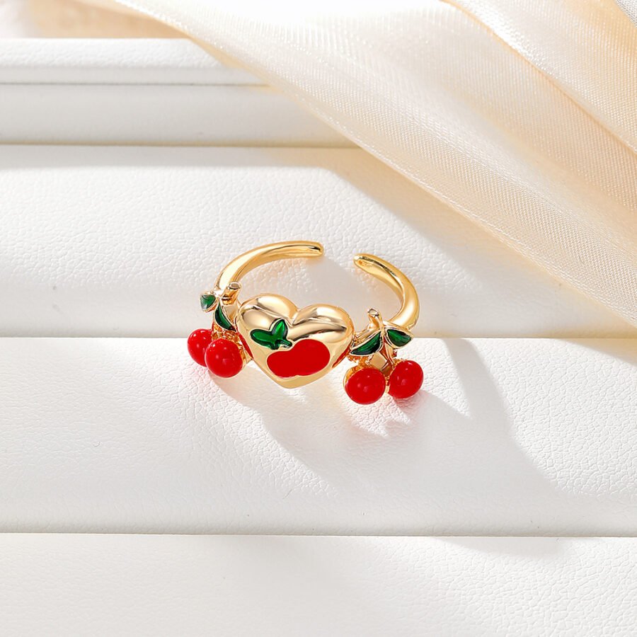 Gold Cherry Charm Ring