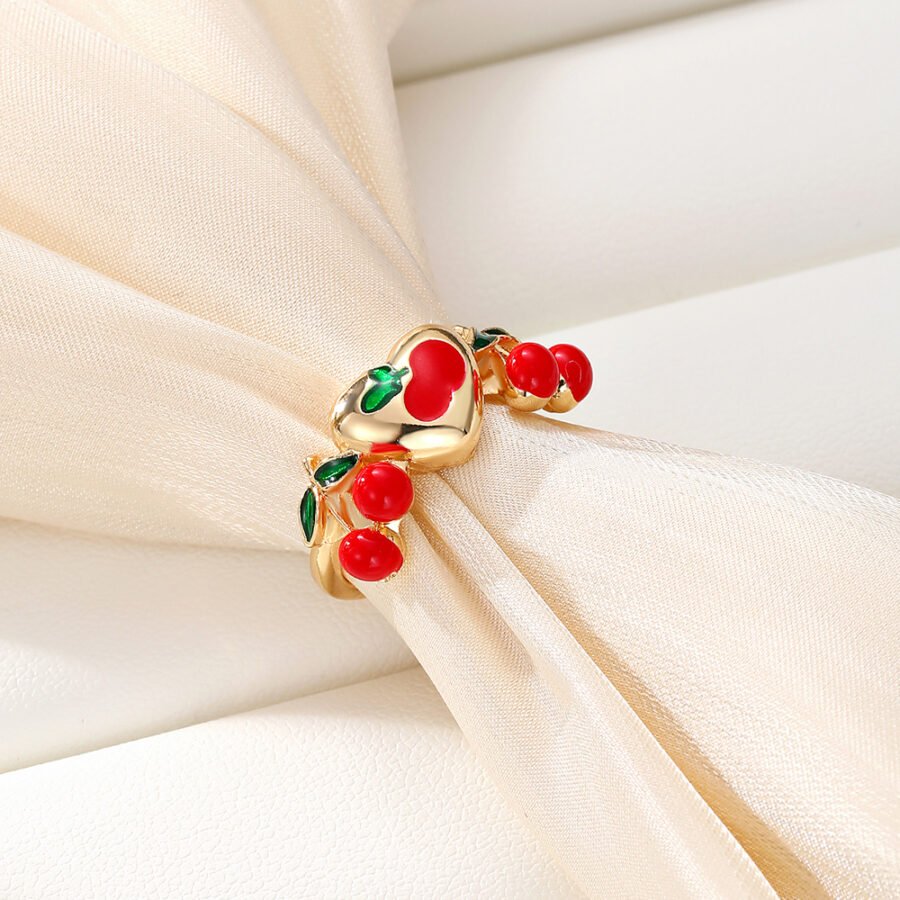 Gold Cherry Charm Ring