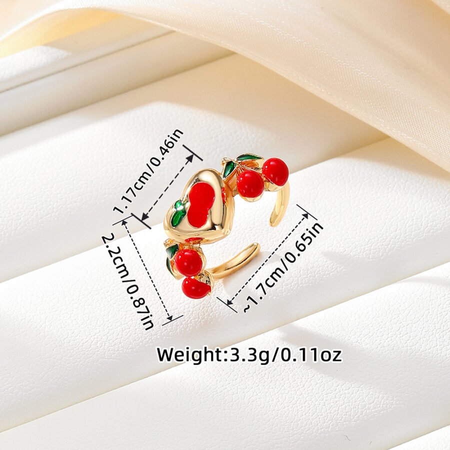 Gold Cherry Charm Ring