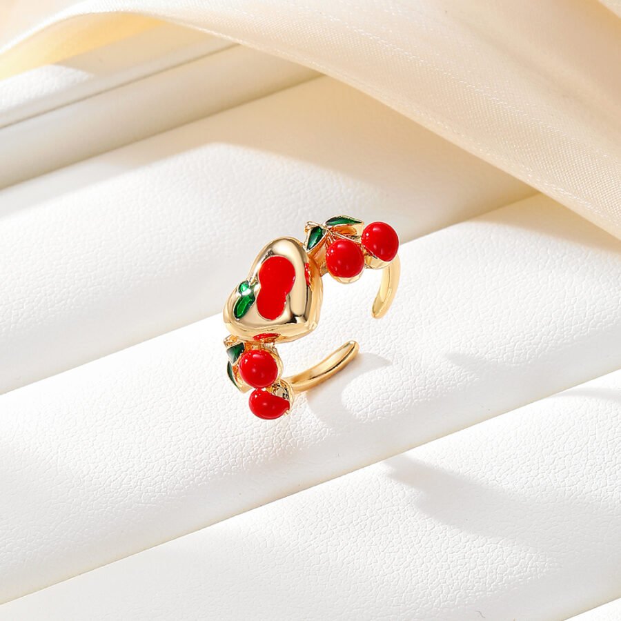 Gold Cherry Charm Ring